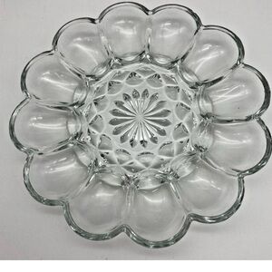 Vintage Anchor Hocking Deviled Egg Plate Clear Glass 12 Slot Daisy Flower Star